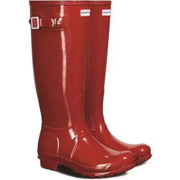 Ladies Hunter Original Tall Gloss Wellington Boots Military Red