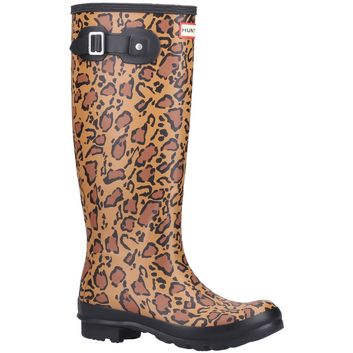 Ladies Hunter Original Tall Leopard Print Boot Rich Tan/Saddle/Black