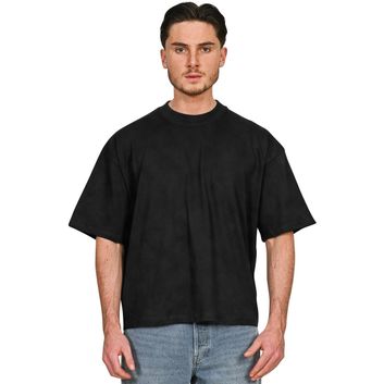 Casual Classics Ringspun Combed 220 Acid Wash Boxy Oversize Extended Neck T-Shirt - Acid Black