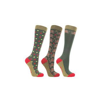 HyCONIC Christmas Gingerbread Socks by Hy Equestrian (Pack of 3) - Green/Red