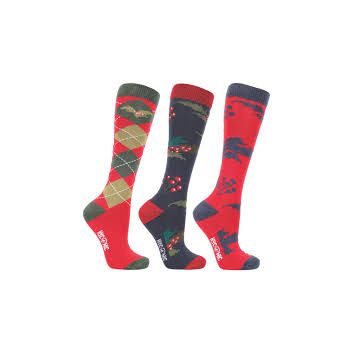 HyCONIC Christmas Holly Socks by Hy Equestrian (Pack of 3) - Navy/Red