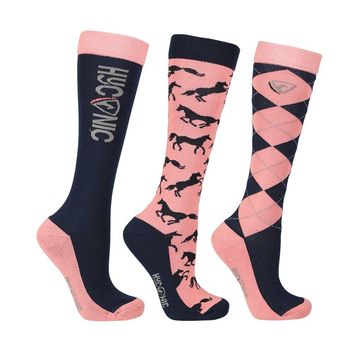 HyCONIC Pattern Socks by Hy Equestrian (Pack of 3) - Navy/Rose