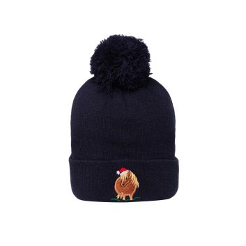 British Country Collection Christmas Santa Pom Pom Beanie Hat - Navy