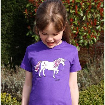 British Country Collection Dancing Unicorn Childs Tee - Purple
