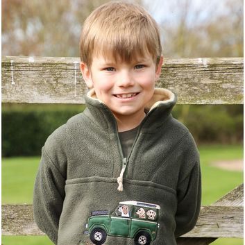 British Country Collection Offroader &amp; Dogs Childrens Fleece Jacket - Olive/Cream Trim