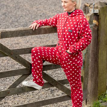 Supreme Products Adult's Dotty Fleece Onesie - Rich Raspberry - Medium