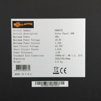 Gallagher Solar panel 30w incl. regulator alternative