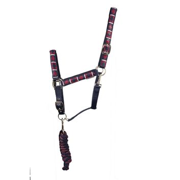 Hy Equestrian Woven Polo Head Collar and Lead Rope - Navy/Wine