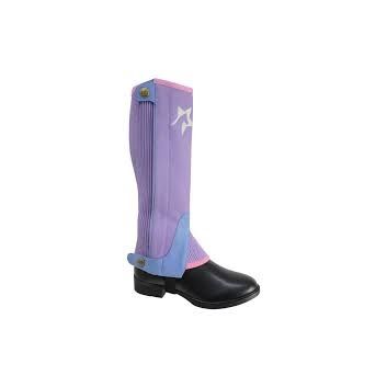 Hy Equestrian Children's Zeddy Three Tone Amara Chaps - Floral Lavender/Petrol Blue/Pink Powder Blush - Child