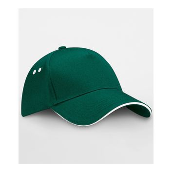 Beechfield Ultimate 5 Panel Cap Sandwich Peak Bottle Green/White
