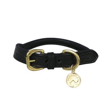 Benji &amp; Flo Superior Rolled Leather Dog Collar - Black/Brass