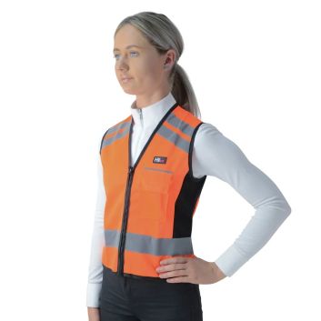 Reflector Waistcoat - Please Pass Wide &amp; Slow by Hy Equestrian - Orange/Black