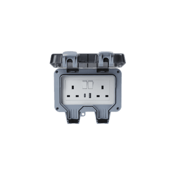 Securlec Double Outdoor Weatherproof 2 Gang Switched Socket With USB-A &amp; USB-C