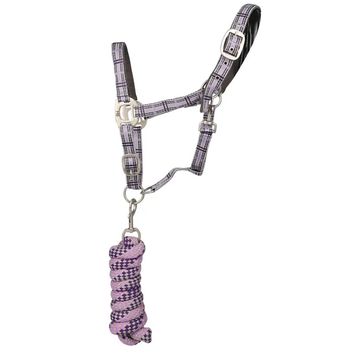 Hy Equestrian Tartan Head Collar with Lead Rope - Purple/Grey/Lilac alternative