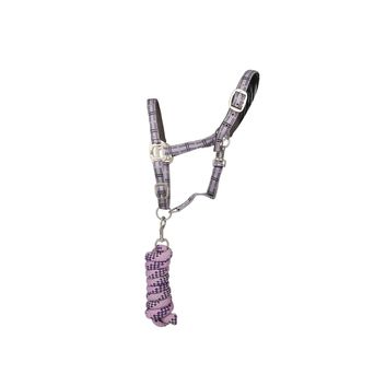 Hy Equestrian Tartan Head Collar with Lead Rope - Purple/Grey/Lilac