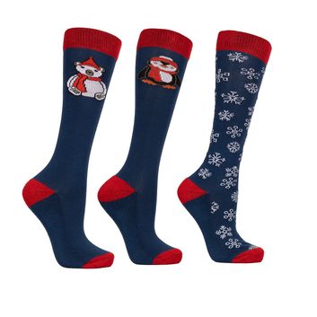 Hyconic Winter W/Land Xmas Socks By Hy Equestrian Blue/Red