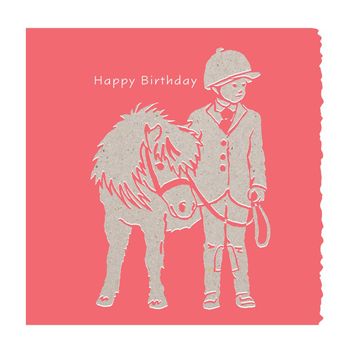 Deckled Edge Colour Block Pony Card Happy Birthday