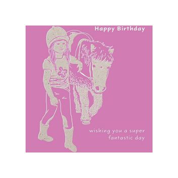 Deckled Edge Colour Block Pony Card Happy Birthday