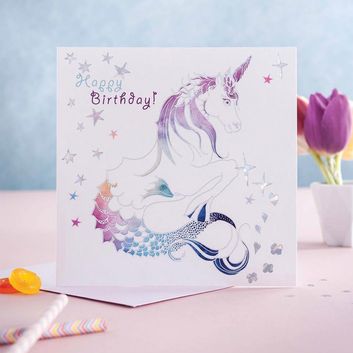 Deckled Edge Prancing Myth Card Happy Birthday