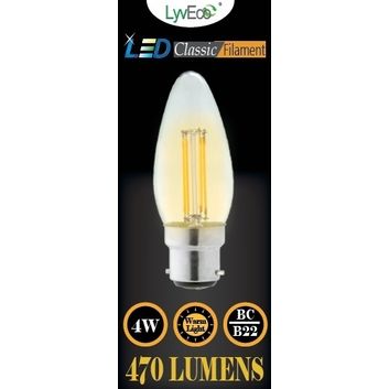 Lyveco 4604 BC Clear LED 4 Filament 470 Lumens Candle 2700K 4 Watt