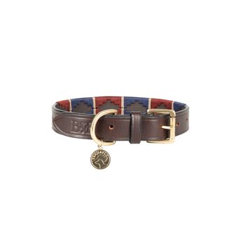 Benji &amp; Flo Sublime Polo Leather Dog Collar Navy/Wine