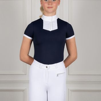 Coldstream Roslin Ruffled Crystal Show Shirt Ladies Navy