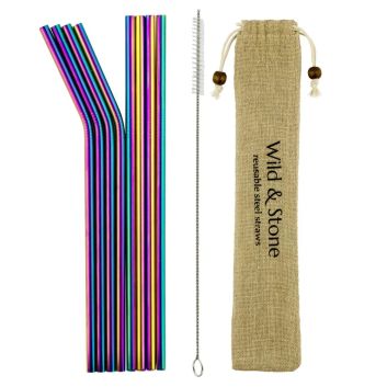 Wild &amp; Stone - Reusable Stainless Steel Drinking Straws - Rainbow - 8 Pack