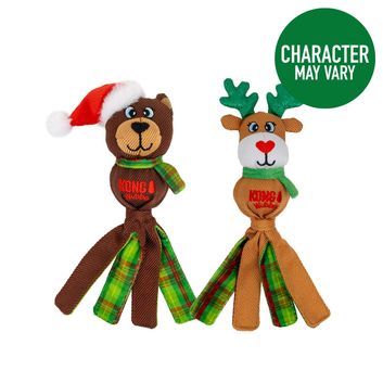 KONG Holiday Wild Knots Sweater Bear Dog Toy Red