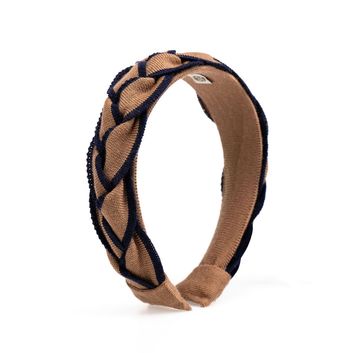 Waring Brooke Signature Plait Hairband Tan/Navy