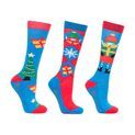 Hy Equestrian Jolly Elves Mizs Socks (Pack of 3) - Winter Blue/Festive Red additional 3