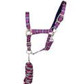 Hy Equestrian Tartan Head Collar with Lead Rope - Raspberry/White/Navy additional 2