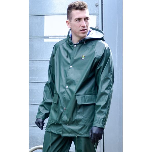 Farmtrak Waterproof PU Jacket Green with Hood