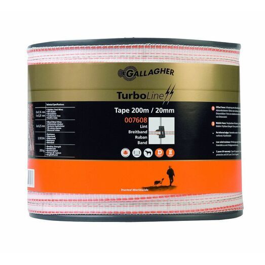 Gallagher TurboLine White 20mm Electric Fence Tape - 200m