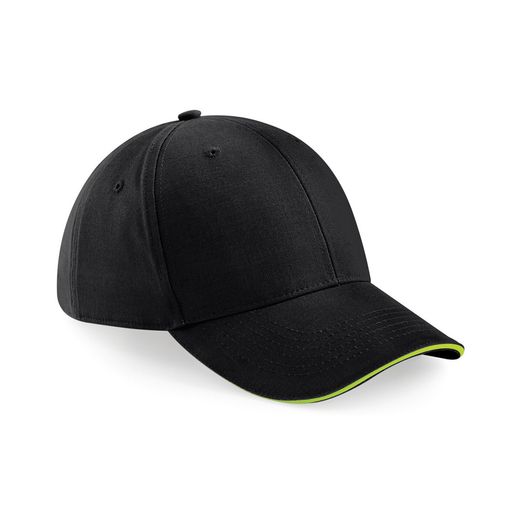 Beechfield  Athleisure 6 Panel Cap Black/Lime Green