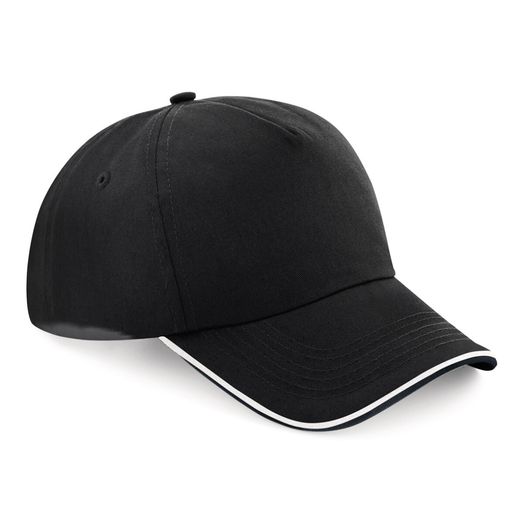 Beechfield  Authentic 5 Panel Cap - Piped Peak Black/White