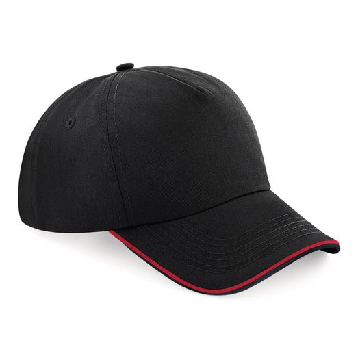 Beechfield  Authentic 5 Panel Cap - Piped Peak Black/Classic Red