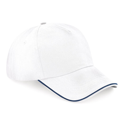 Beechfield  Authentic 5 Panel Cap - Piped Peak White/French Navy