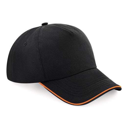 Beechfield  Authentic 5 Panel Cap - Piped Peak Black/Orange