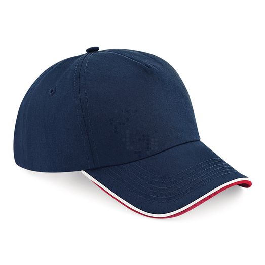 Beechfield  Authentic 5 Panel Cap - Piped Peak F Navy/Classic Red/White