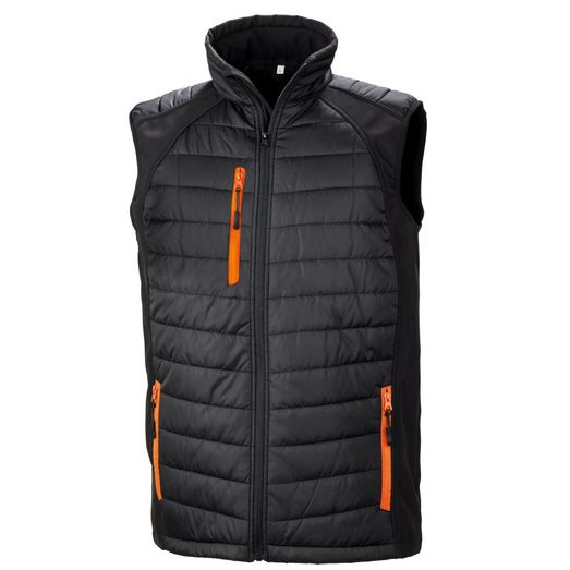 Result Genuine Recycled Black Compass Pad Softshell Gilet Black/Orange
