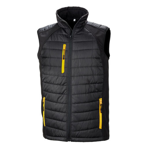 Result Genuine Recycled Black Compass Pad Softshell Gilet Black/Yellow