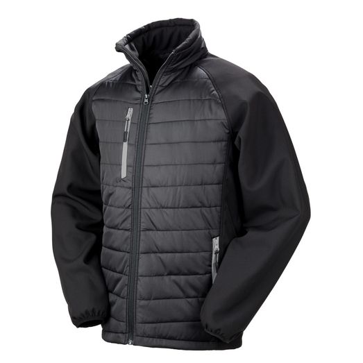 Result Genuine Recycled Black Compass Padded Softshell Jacket Black/ Grey