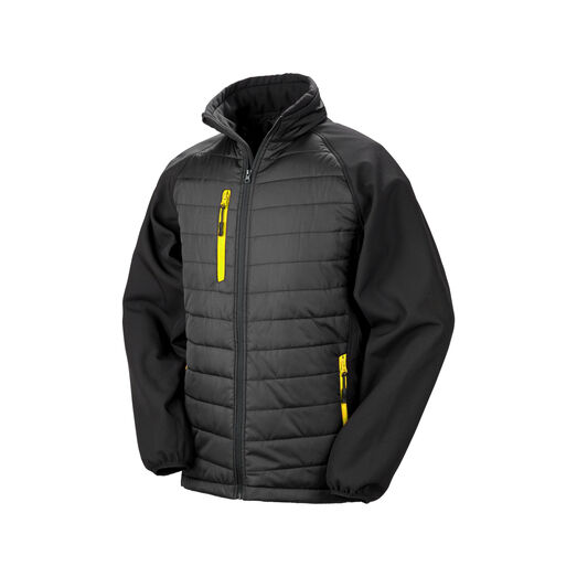Result Genuine Recycled Black Compass Padded Softshell Jacket Black/Yellow