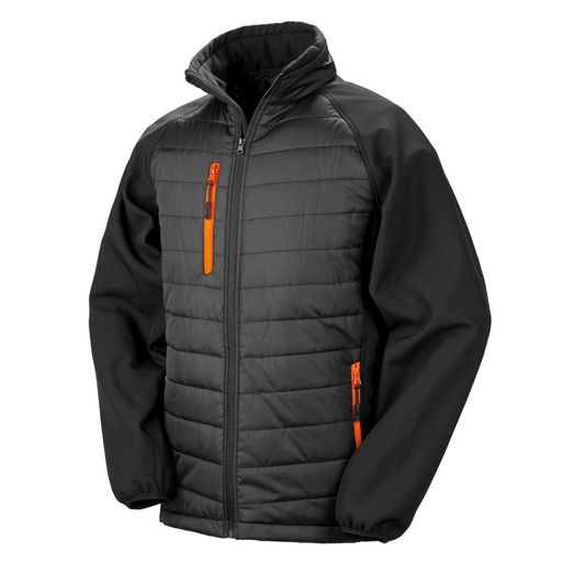 Result Genuine Recycled Black Compass Padded Softshell Jacket Black/Orange