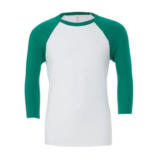 Bella Canvas Unisex 3/4 Sleeve Baseball Tee White/Kelly Green
