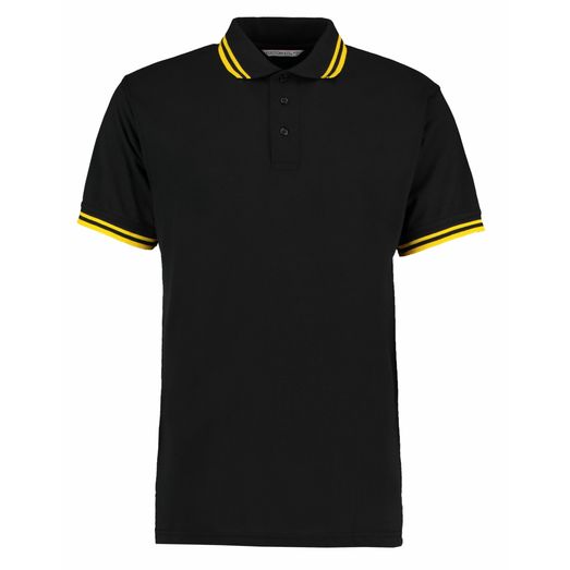 Kustom Kit Classic Fit Tipped Collar Polo Black/Yellow