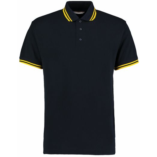 Kustom Kit Classic Fit Tipped Collar Polo Navy/Yellow