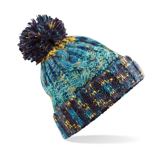 Beechfield  Corkscrew Pom Pom Beanie Marine Splash
