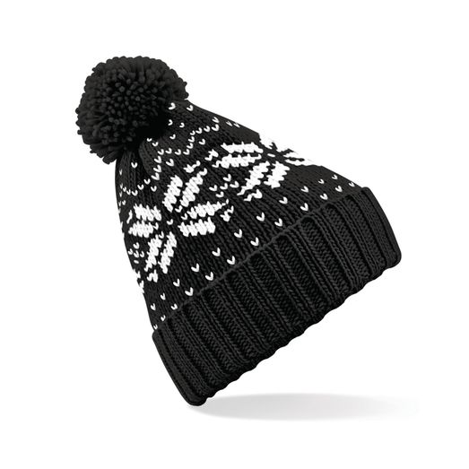 Beechfield  Fair Isle Snowstar® Beanie Black/White