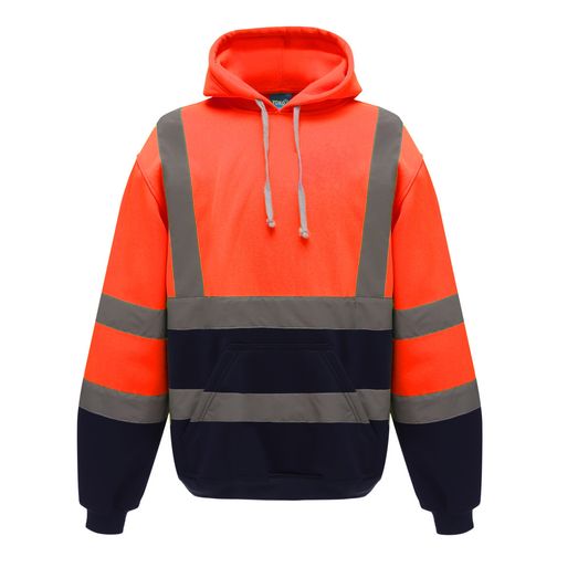 Yoko Hi-Vis Pull-Over Hoodie in Orange/Navy